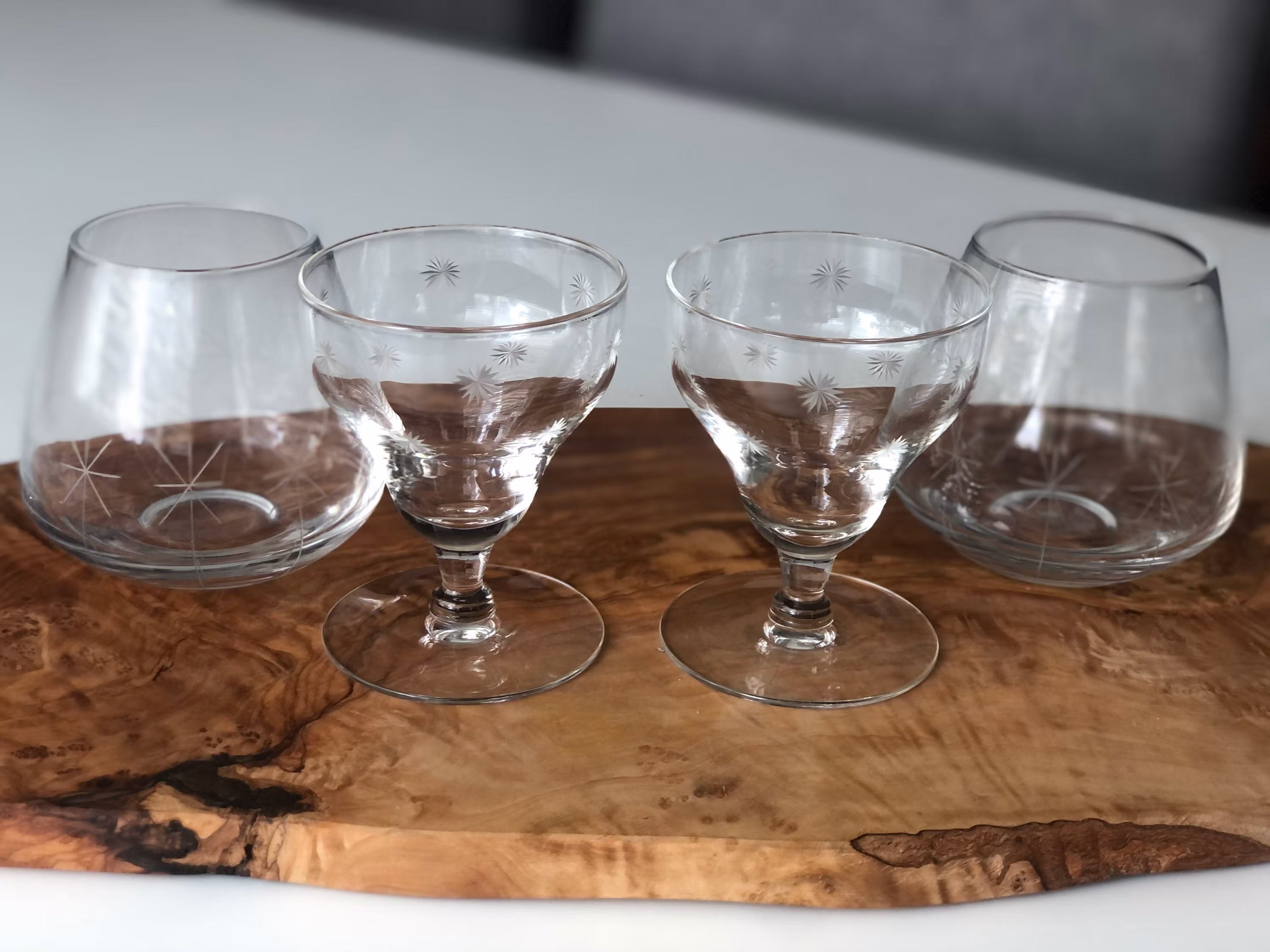 Vintage Mid-Century Modern Etched Cocktail Glasses