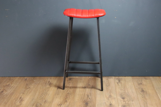 Industrial Red Leather Bar/Kitchen Stool With Curved Seat