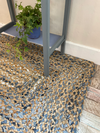Jeannie Braided Jute & Recycled Denim Area Rug - Choose From Three Different Sizes Small Medium Large