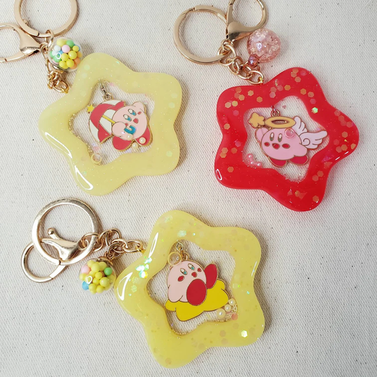 Kirby Inspired Star Resin Shaker Keychain