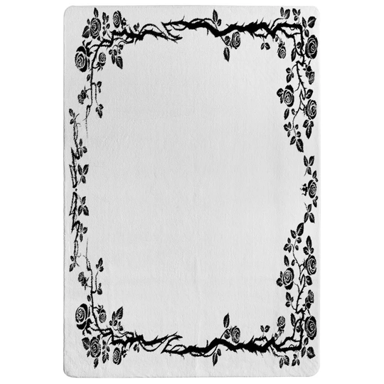 Ostrom Rose and Vine Silhouette Designer Shaggy Black/White Rug