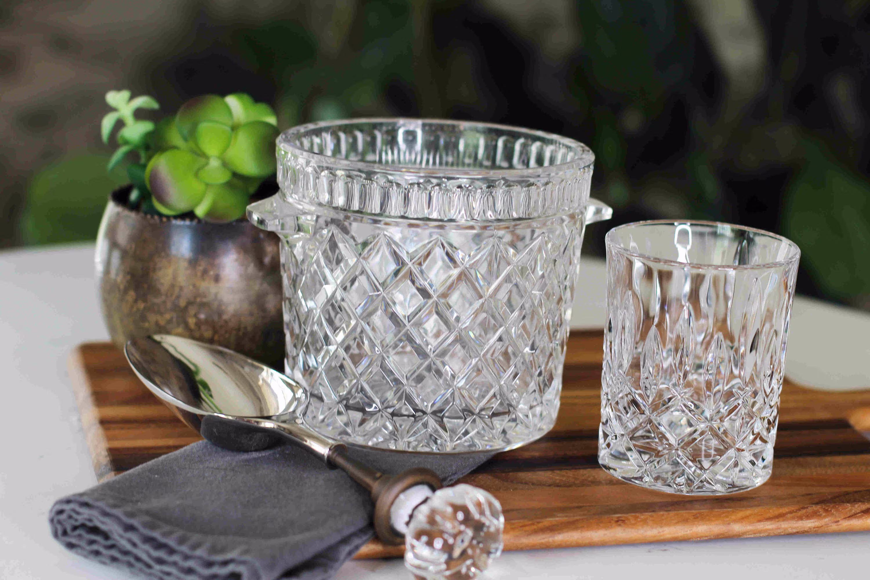 Small Glass Cut Ice Bucket - Vintage Bucket- Champagne Or Wine Holder