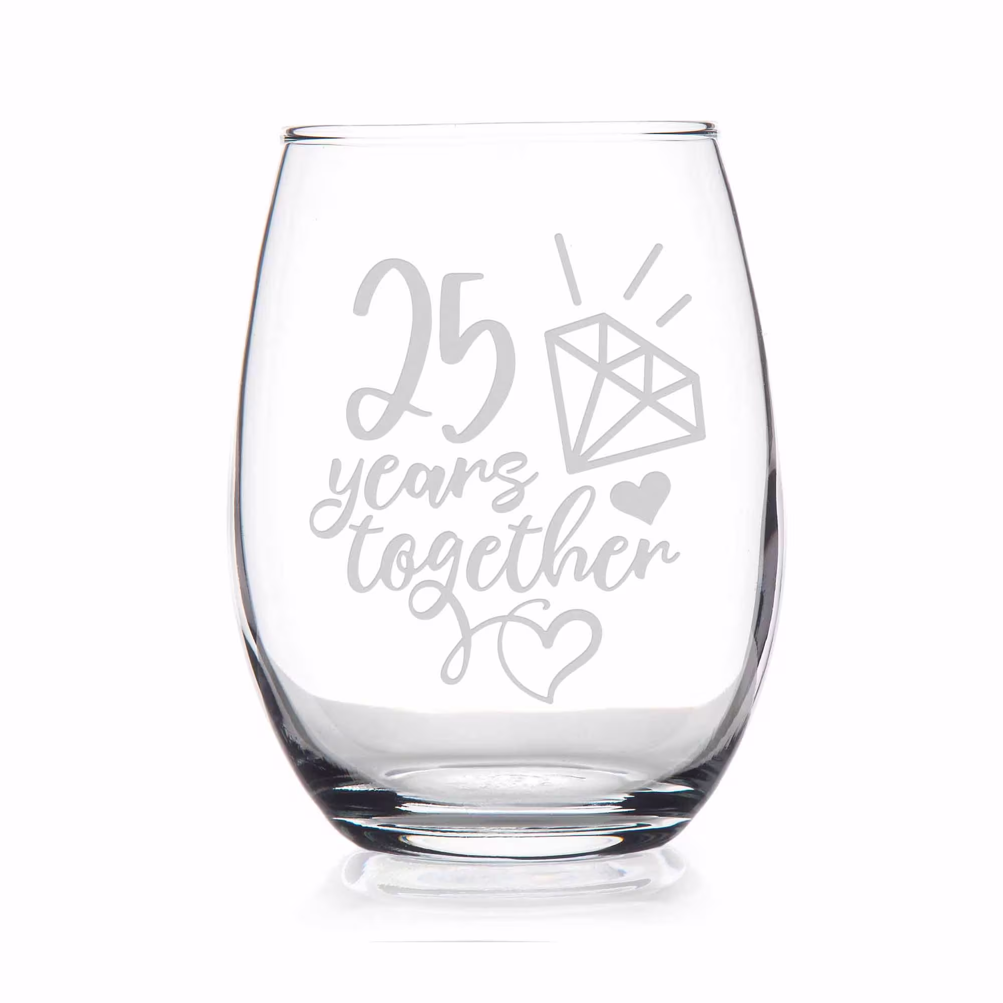25 Year 25Th Wedding Anniversary Gift Stemless Wine Glass - Mile, Years Of Marriage, Gift, Cute