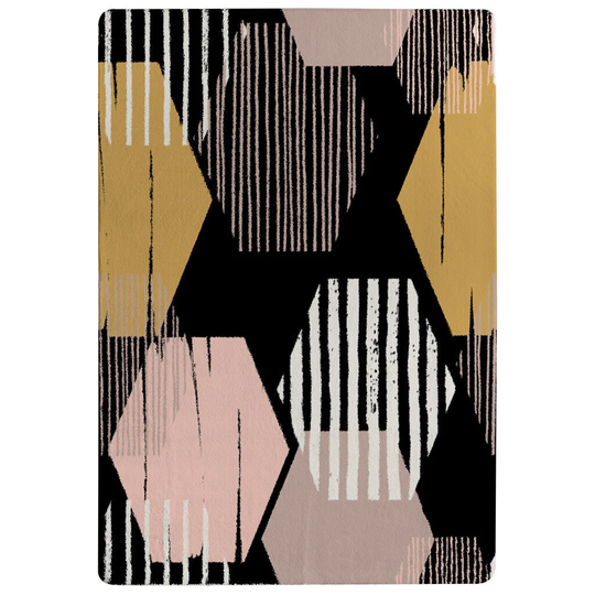 Hobbs Hexagons Designer Shaggy Black/Pink/Yellow Rug
