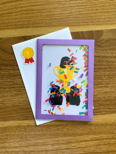 Penguin Celebrating Card | Trophy Confetti Card Greeting Cute Kawaii