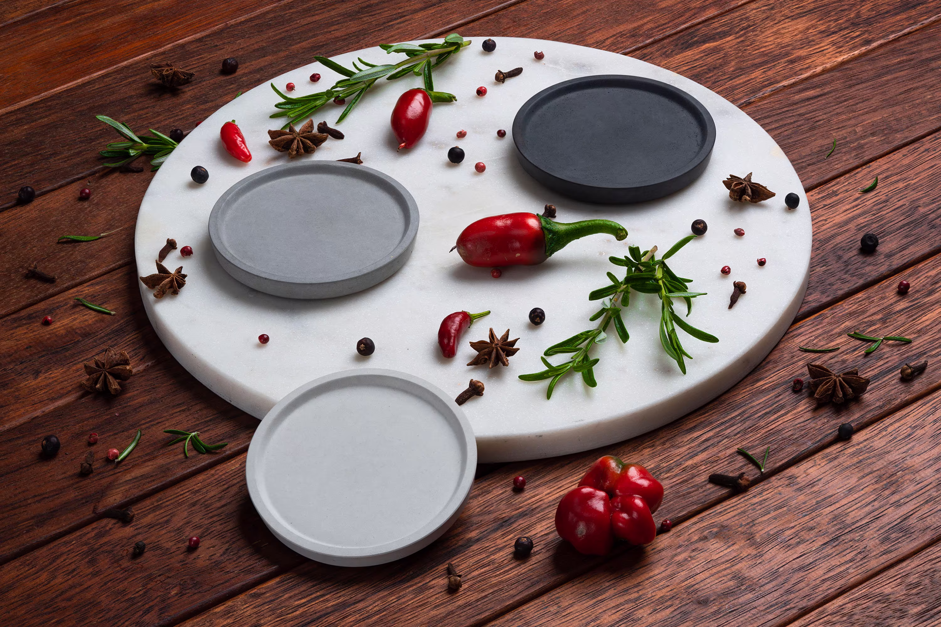 Round Concrete Coasters, Drink Coasters | Modern Decor Beverage Coaster Industrial Design Minimalist Grey, White, Black