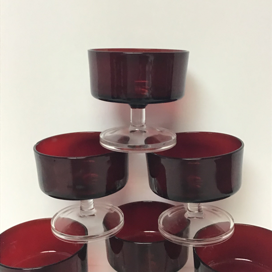 Vintage 6 Ruby Red Cavalier Champagne Glasses, Cristal D'arques Durand 40Th Anniversary