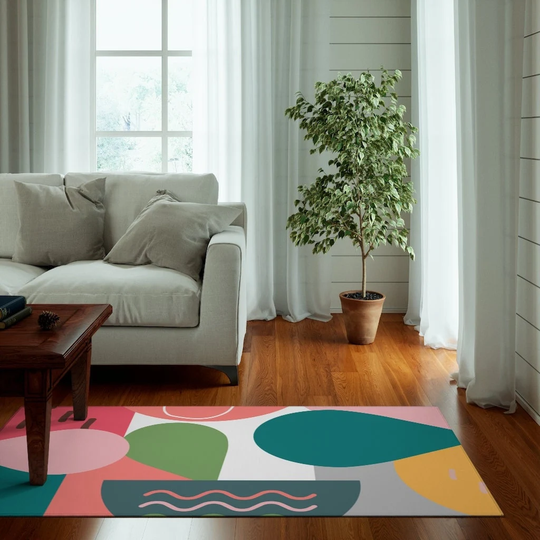 Mid Century Modern Boho Home Decor Funky Geo Pattern Abstract, Pink, Coral, Teal Dornier Rug