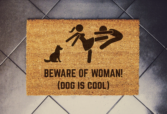Beware Of Woman Dog Is Cool Doormat, Funny Door Mat, Birthday Gift, Kanye West, Wedding Yeezy