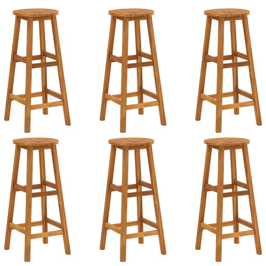 vidaXL 6x Solid Acacia Wood Bar Stools Kitchen Dining Chair Seating Furniture