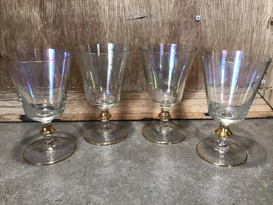 4 Vintage Iridescent Wine Or Liquor Glasses, Hand Blown, Mid-Century Rainbow Optic Goblets Wedding Gift Bridal Shower