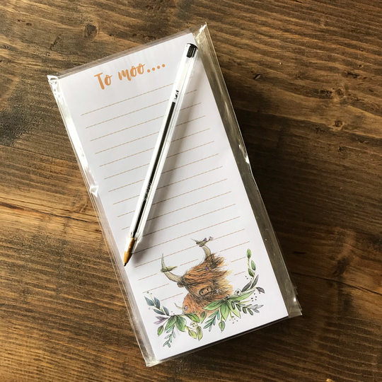 To Moo Heelan Coo List Pad Notepad Notes Catherine Redgate Stationery Organise Block Bujo Organiser Diary Office To Do List Highland Cow