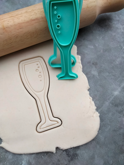 Champagne Flute With Bubbles Fondant Embosser Imprint Stamp & Cookie Cutter Glass Champas
