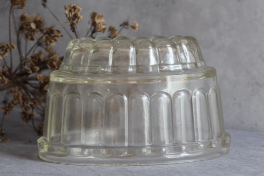 Antique Glass Jelly Mould. Clear. Rounded Shape. Deep Bowl. Candle Holder. Trinket Dish. Vintage. Early Twentieth Century