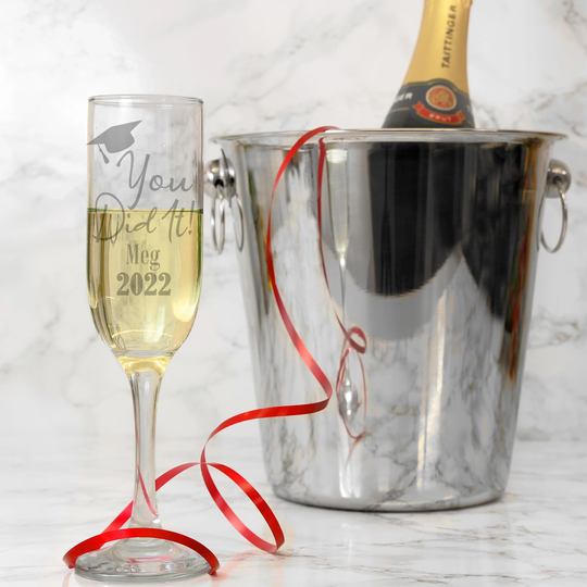 Personalised Engraved Graduation Champagne Flute Glass | Gift You Did It & Name Etched On Celebration Gifts
