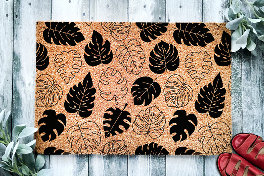 Monstera Leaf Pattern Door Mat | Tropical Doormat Welcome Housewarming Gift Plant Lover New Home Closing