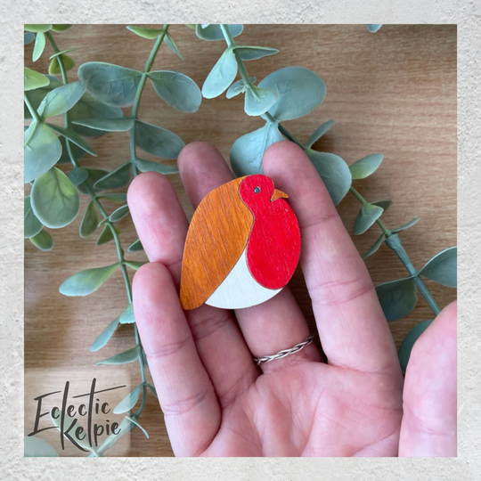 Hand-Painted Bird Brooch/Fridge/Whiteboard Magnet - Laser Cut Birch Wood Scarf Pin Gift/Office Organisation Cute & Contemporary