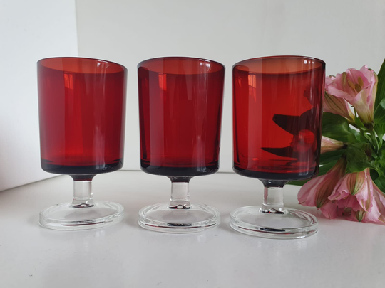 Vintage Luminarc France Red Aperitif, Liqueur Glasses, Retro Glasses