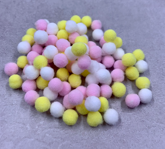 8mm Pastel Pink, Yellow, & White 100Pc Pom Poms