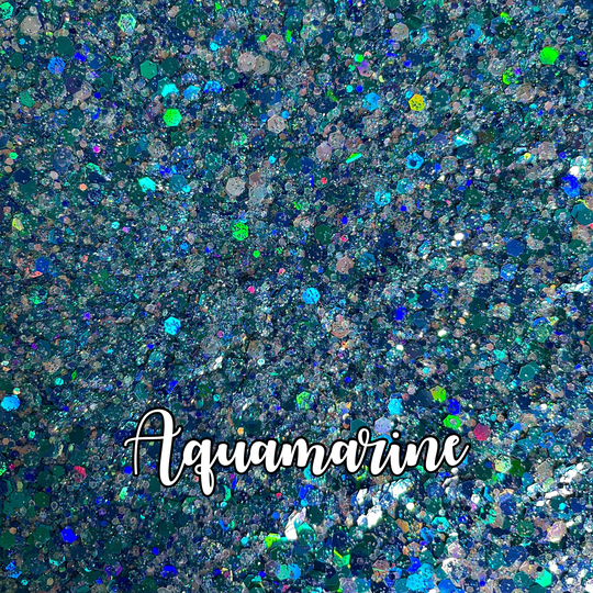Aquamarine Glitter | Aqua & Blue Holographic Opal Chunky/Fine Mix Polyester Resin, Tumbler