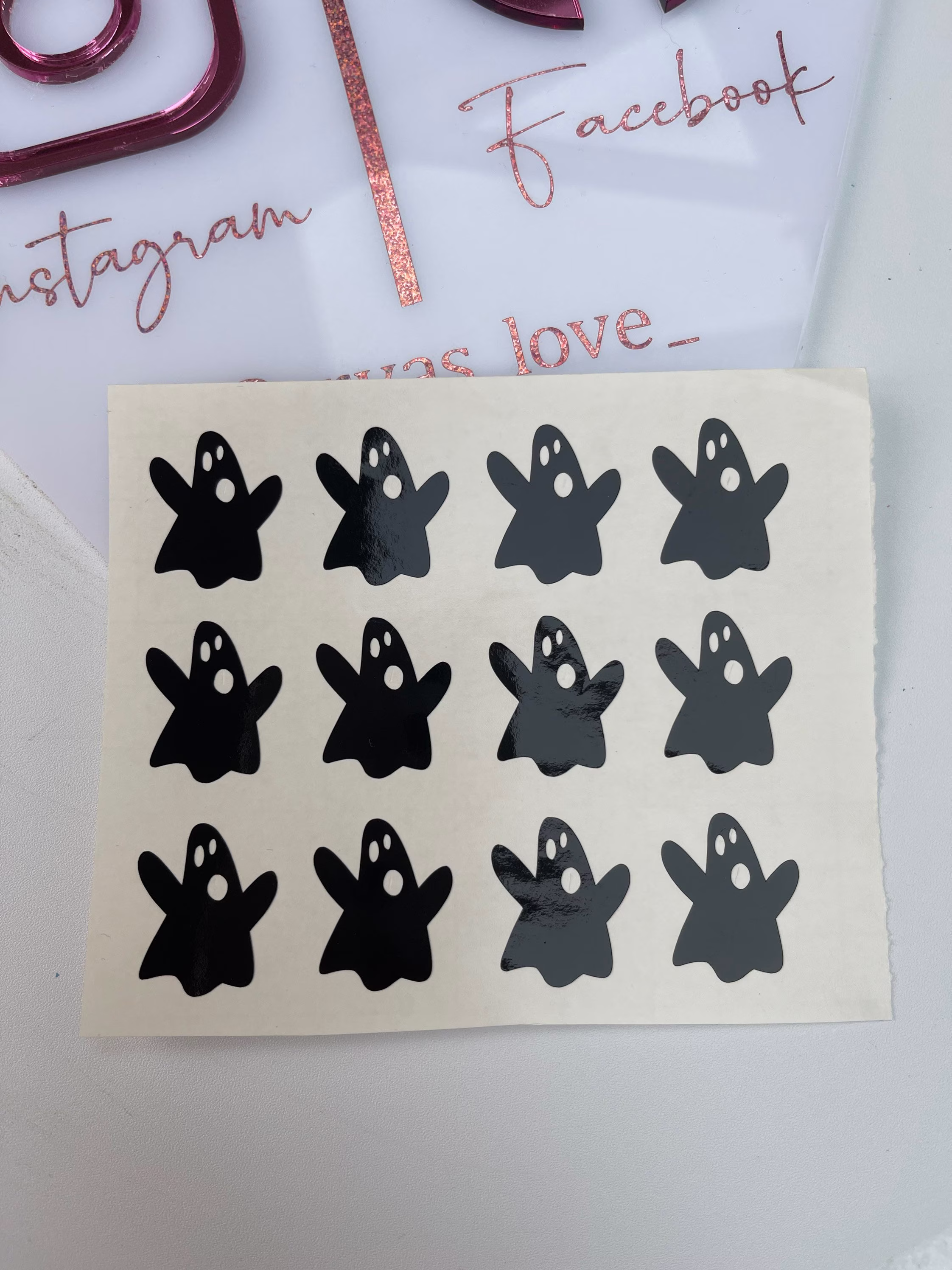 Set Of 12 Scary Ghost Self Adhesive Vinyl Sticker Decals. Halloween, Envelope Stickers. Water Bottle, Tumbler, Glass, Window, Party