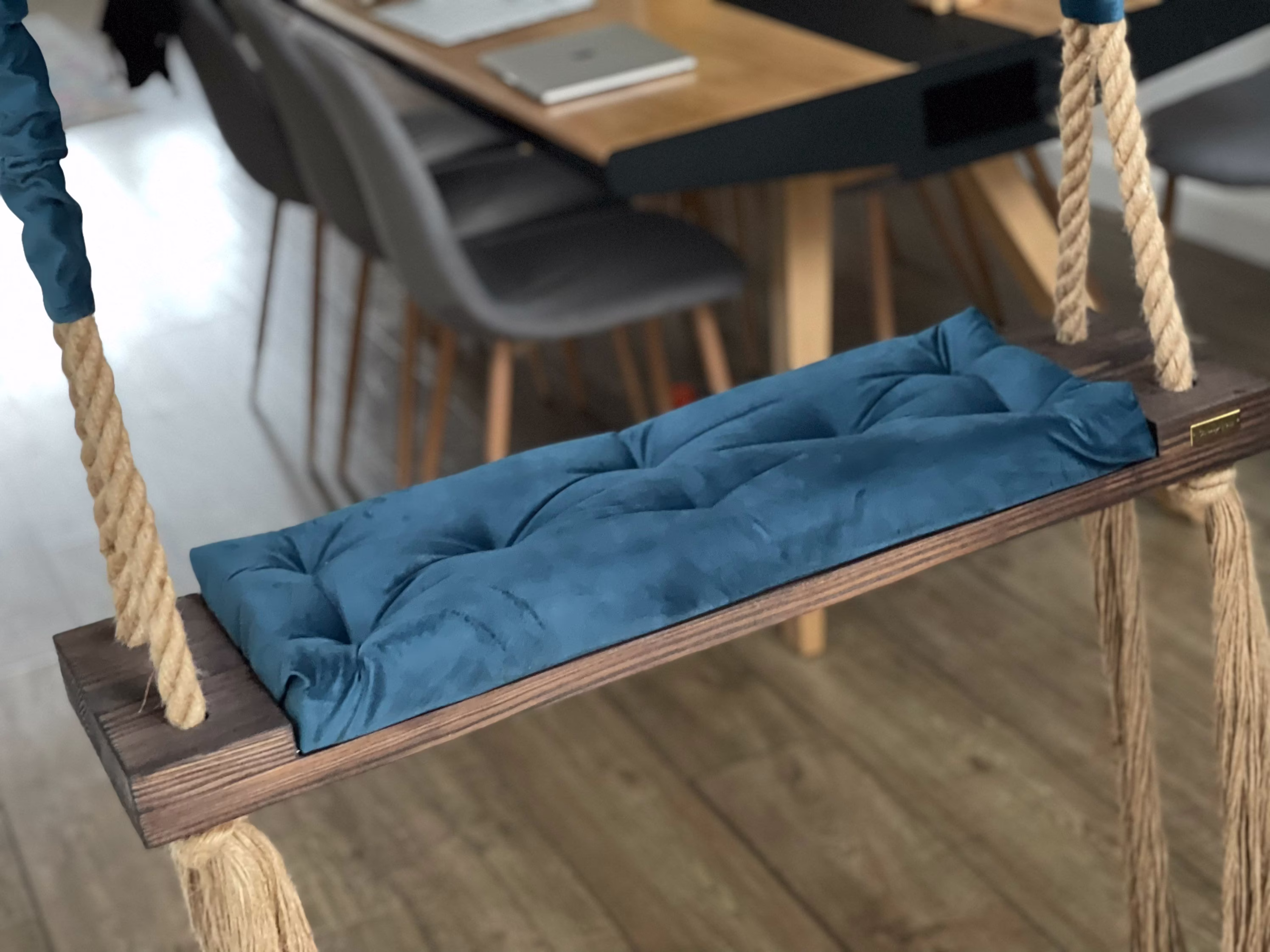 Extra Large Adults Kids Indoor Outdoor Solid Wooden Swing, Colors Available, Luxury Swing, Petrol Blue Adult Hardwood