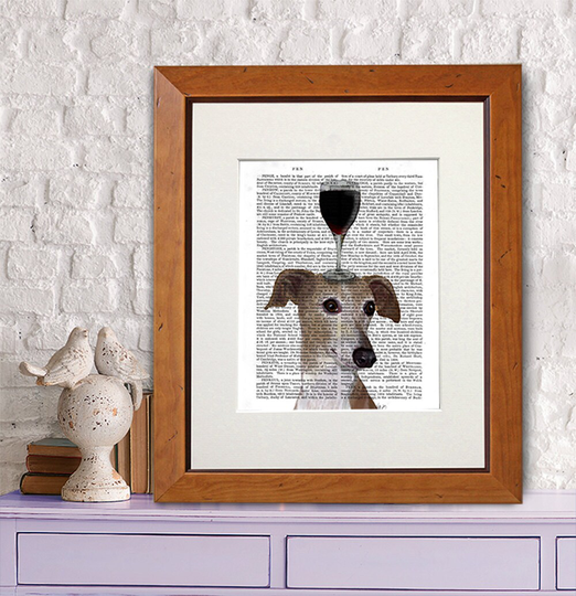 Greyhound Art Print - Dog Au Vin Wine Wall Decor Kitchen Art Print Kitchen Decor Décor Hanging Gift Wine Lover