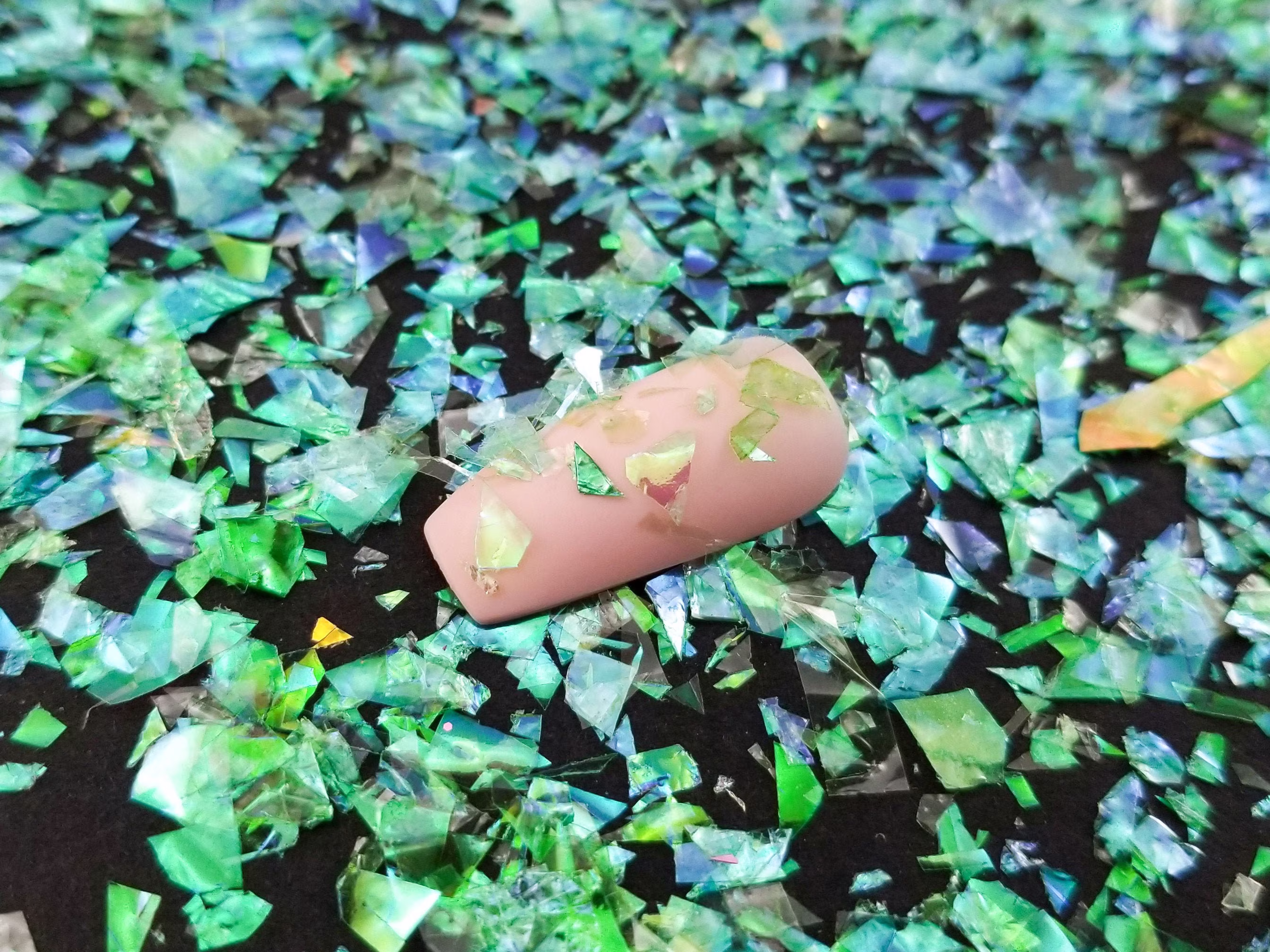 Green Opal Iridescent Cellophane Shard Glitter, Resin Supplies Kawaii Deco Embellishment, Slime Supplies, Nail Art Decoden