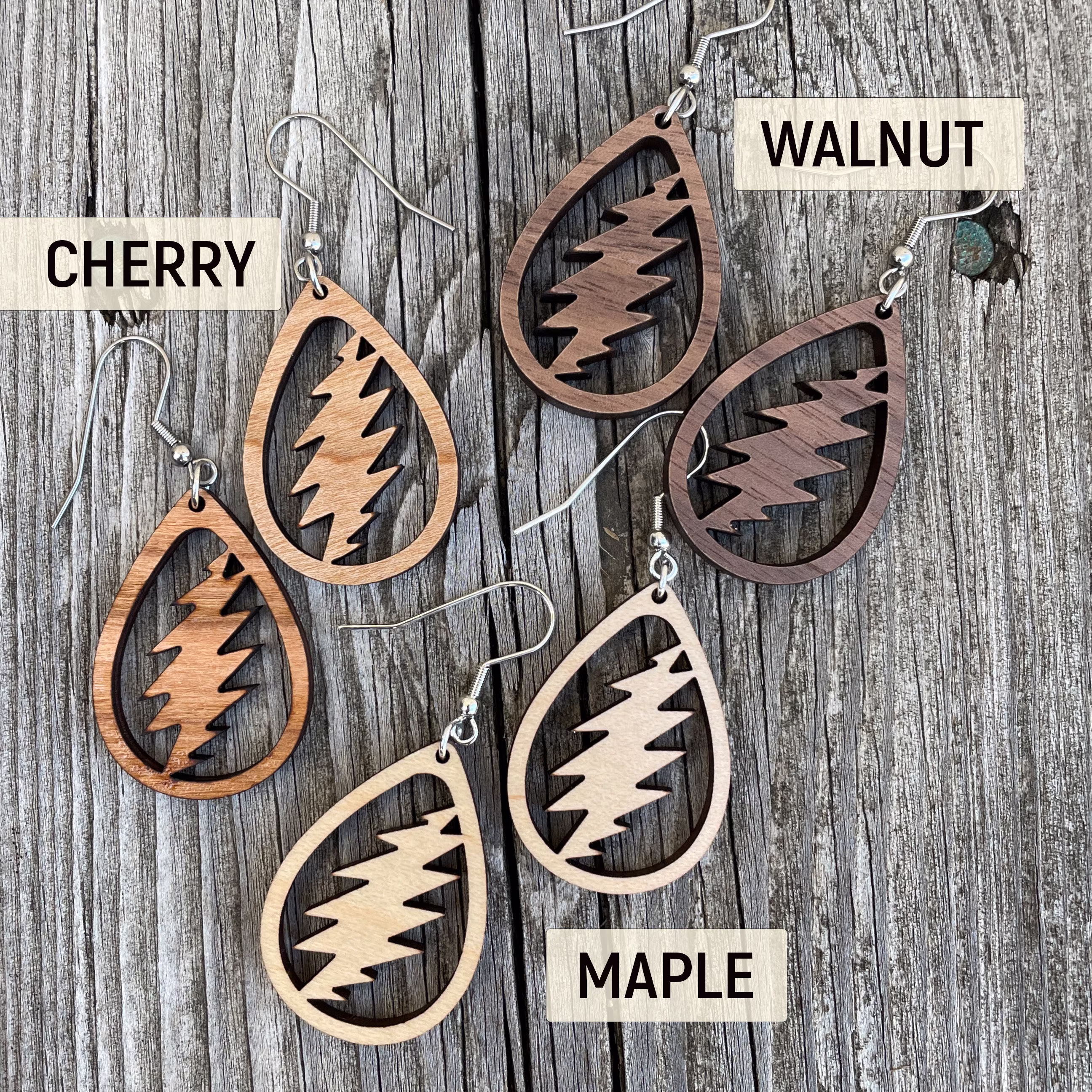 Bonnie Wooden Dangle Earrings, Lightweight Natural Wood Hypoallergenic Earring Hooks, Classic Rock, Hippie Music Inspired Gift
