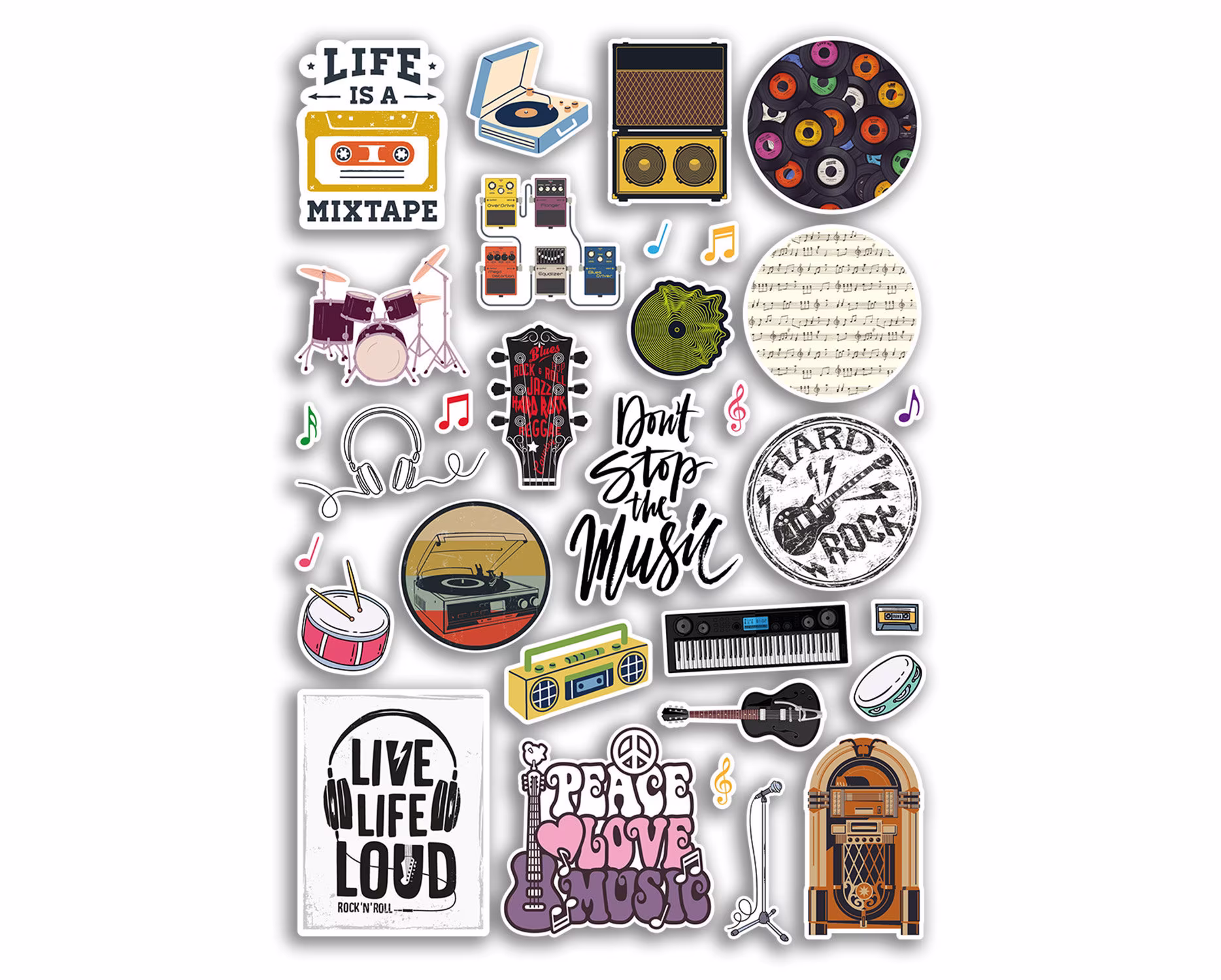 A4 Sticker Sheet Music Vinyl Stickers - Musicians Rock Peace Mixtape Notes Guitar Drums Record Instruments Scrapbooking Hobby Gift #78902