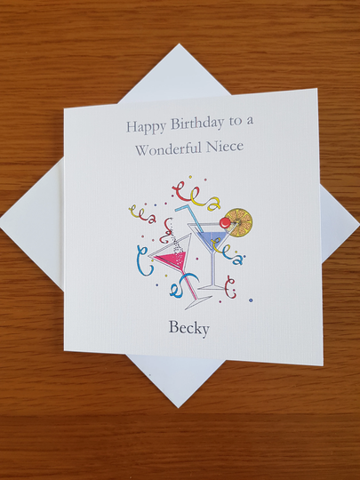 Birthday Card, Happy Birthday, Niece, Cocktails, Personalised, Made To Order