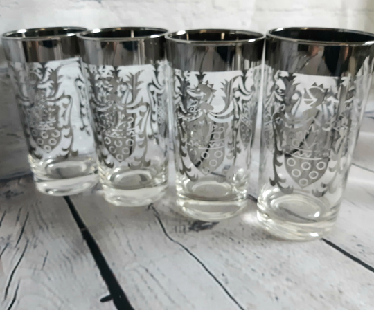 Vintage Collins Glasses Coat Of Arms 50S Barware Drinkware Cocktail
