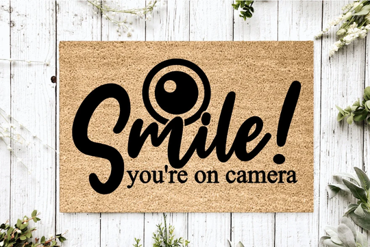 Smile You Are On Camera Doormat | Housewarming Gift Wedding Custom Personalized Welcome Mat Closing