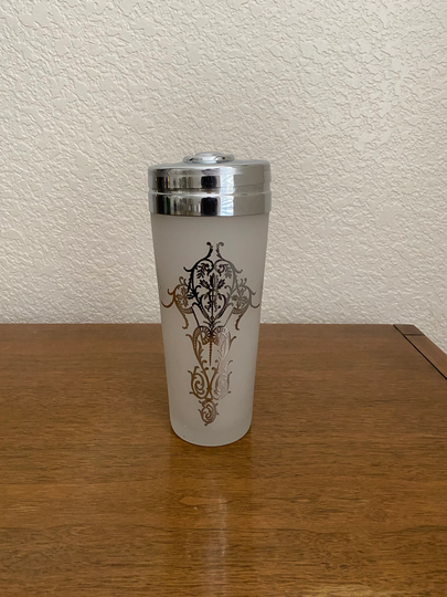 Spectacular Frosted Glass Cocktail Shaker With Sterling Silver Overlay