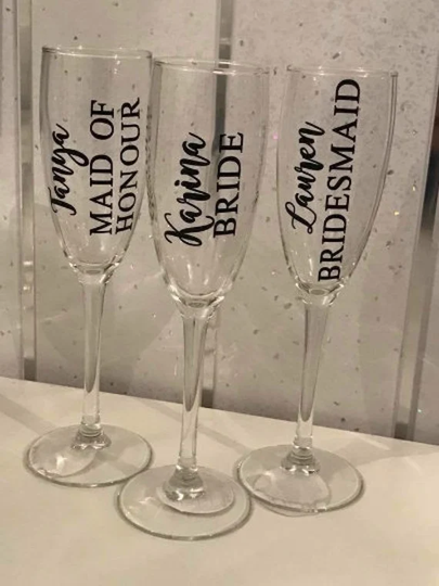 Personalised Champagne Prosecco Flute Transfers Decal Wedding Hen Do Bridal Bride It Your Self Diy Wine Glass Vinyl Sticker Rose Gold