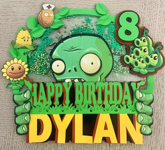 Plant Vs Zombies Cake Topper. Shaker Topper . Party. Personalized Custom Birthday Party Ideas. Gamer Boy
