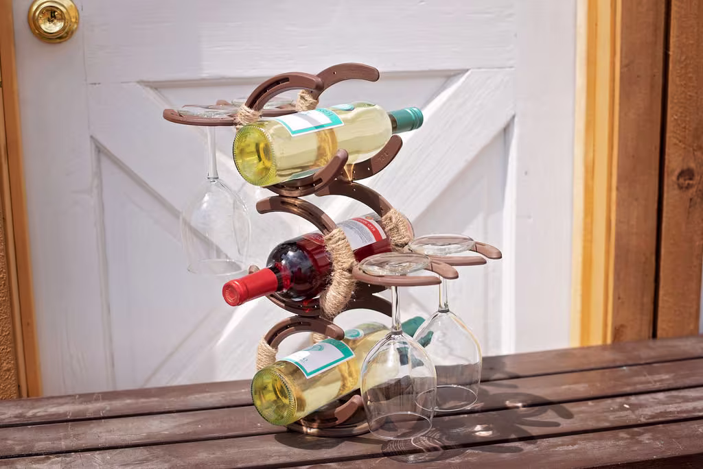 Horseshoe Wine Rack - Rustic Country Glass Holder, Decor, Art, Kitchen