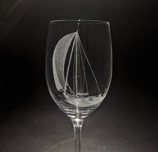 Sailing Yacht Wine Glass - Gifts Hand Engraved Personalized Nautical Art Gin Prosecco Glass- Beer