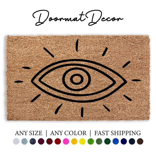 Evil Eye Doormat, Flocked Coir Door Mat, Outdoor Welcome Entryway Mandala, Hasma Hand, Positive Vibes Rug