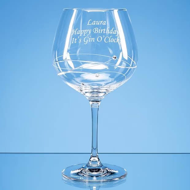 Personalised Engraved Large Diamante Crystal Spiral Gin Glass - Any Message & Tonic Gift