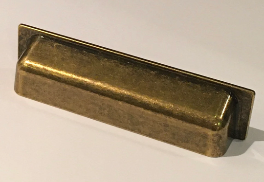 Antique Laquered Brass Cup Handle, 96mm Fixing Centres, Cupboard Door Knob Or Dresser Drawer Pull