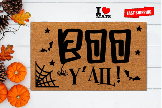 Boo Doormat, Y'all Doormat, Witches Halloween Housewarming Gift, Wipe Your Feet, Welcome Front Doormat