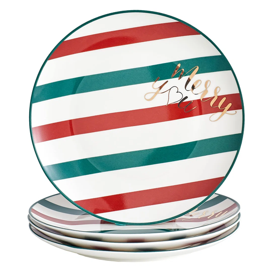 Bone China Dinner Plates - Dessert Plates - Salad Plates Set Of 4,Dishwasher Safe (Strip, 10 Inch)