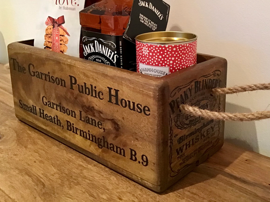 Peaky Blinders - The Garrison Public House Vintage Style Wooden Storage Crate. Whiskey. Bourbon Whiskey Storage Crate