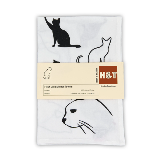 Cats-Flour Sack Towels | Crinkled Texture Heavy Duty & Absorbent Tough 100% Cotton Hemandtassel