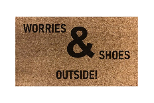 Worries & Shoes Outside 70 X 40cm Internal Coir Door Mat, Hand Made in The UK Artisan Kiss