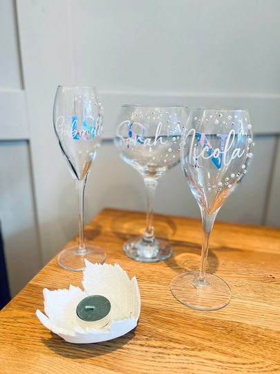 Personalised Gin Glass - Diamanté Birthday -Wine Champagne Flute