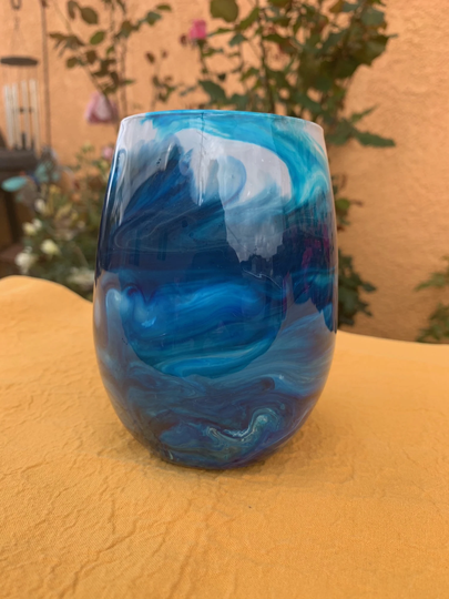 Blue Wave Marble Wine Glass/Blue & Gray Wine Glass/Ocean Glass