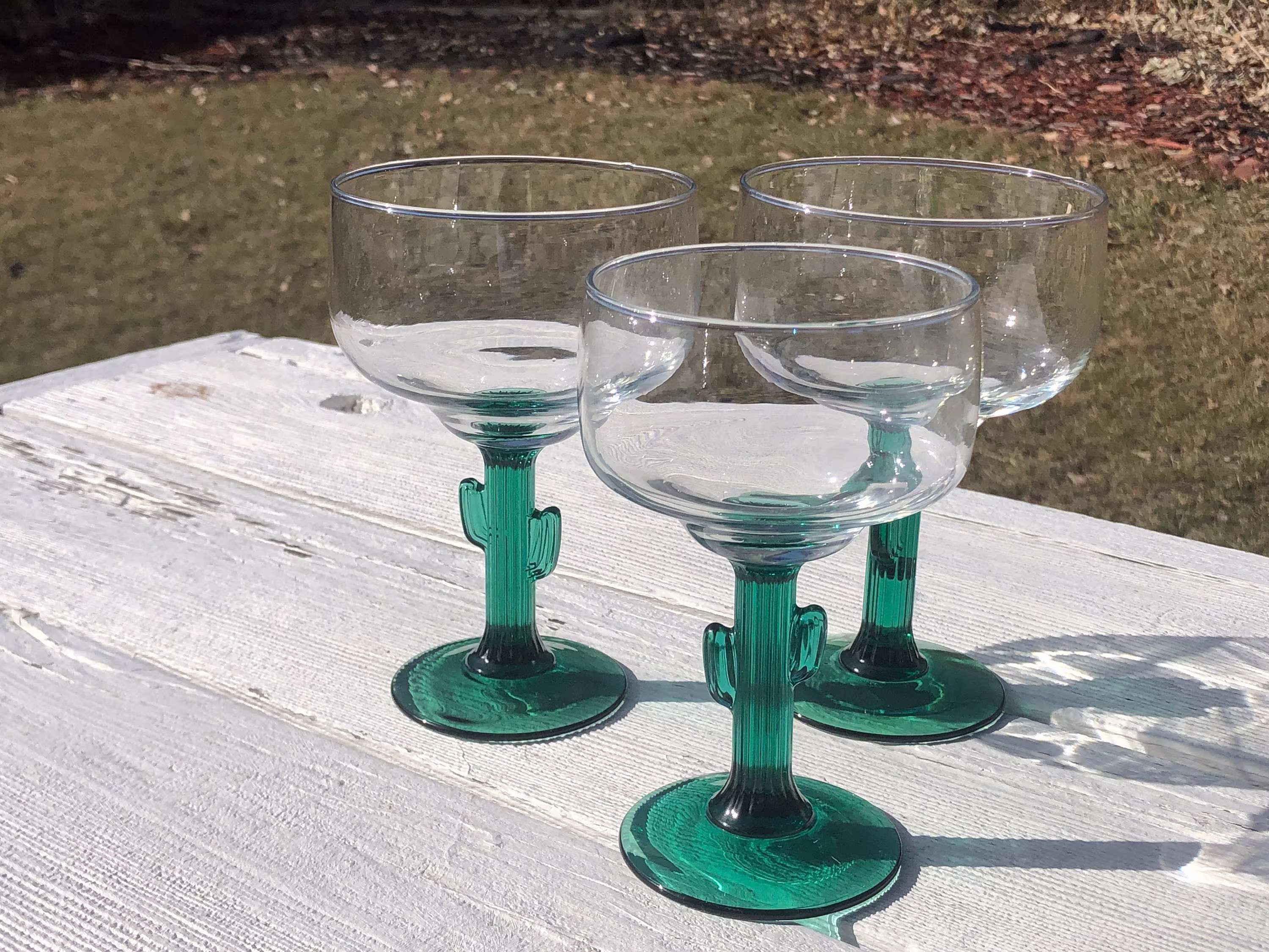 Vintage Libbey Wine Glasses, Cactus Margarita Green Ice Set Of 3, Barware Made in France, Collectible