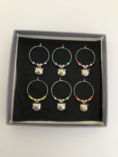 Cat Wine Glass Charm Set/Animal Cat Lover Gift Owner